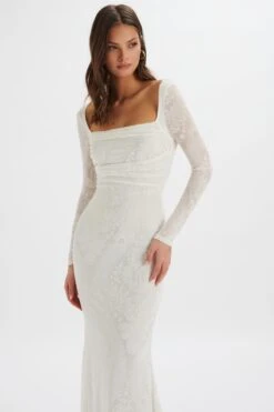 BETSY Burnout Stretch Devore Drape Back Maxi In White