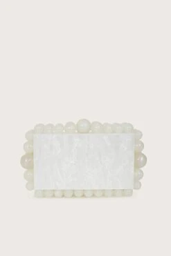 TIA Marbled Faux Pearl Box Clutch Bag In White