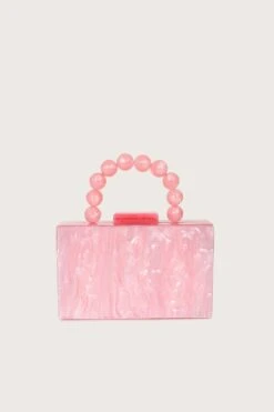 REYA Bead Handle Marbled Box Clutch Bag In Pink