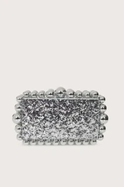 TIA Marbled Faux Pearl Box Clutch Bag In Silver