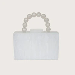 REYA Bead Handle Marbled Box Clutch Bag In White