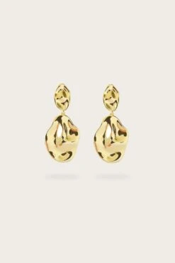 YASMIN Hammered Effect Oval Drop Gold Earrings