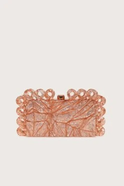 CELESTE Circular Textured Box Clutch Bag In Rose Gold