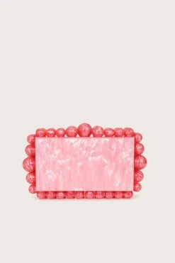 TIA Marbled Faux Pearl Box Clutch Bag In Pink