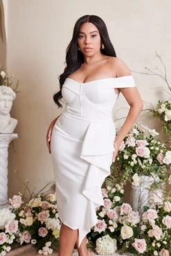 EDEN Curve Off Shoulder Ruffle Midi Dress In White -Lavish Alice LA SPRING22 CAMPAIGN 114223
