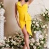 EMMA Cowl Neck Midi Wrap Dress In Yellow