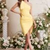 LILLIAN One Shoulder Satin Bow Midi Dress In Yellow -Lavish Alice LA SPRING22 ECOM 108780