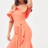PAISLEY Bardot Frill Halterneck Midi Dress In Neon Coral 2 PAISLEY Bardot Frill Halterneck Midi Dress In Neon Coral -Lavish Alice LA SUMMER19 25995