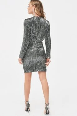 JADE Ruched Sequin Mini Dress In Grey Sequin -Lavish Alice LA SUMMER19 29486
