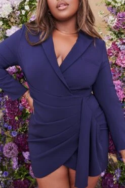Plus LUCY Wrap Blazer Dress In Navy -Lavish Alice LA SUMMER22 2315
