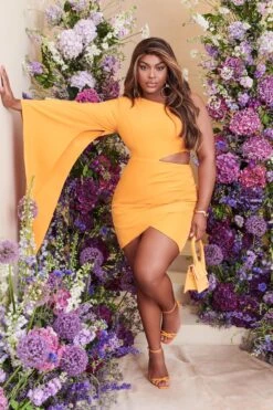 RILEY Curve One Shoulder Cape Mini Dress In Mango Orange -Lavish Alice LA SUMMER22 2899