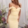CLAIRE Off Shoulder Twist Ponte Midi Dress In Butter -Lavish Alice LA SUMMER22 5361