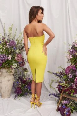 NYLAH Ponte Pleated Bandeau Midi Dress In Lime -Lavish Alice LA SUMMER22 5592