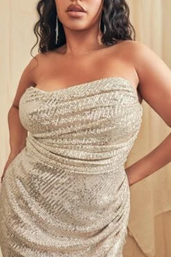SERENITY Curve Stretch Sequin Bandeau Wrap Dress In Silver -Lavish Alice LA WINTER21 CAMPAIGN 73109 404edcba 6129 48ba 946b 3bacfbad0c50