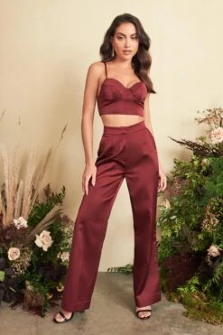IRIS Bonded Satin Stitch Detail Bralette In Burgundy -Lavish Alice LA WINTER21 ECOM 75316