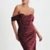 BLAKE Diamante Velvet Pleated Off Shoulder Midi Dress In Burgundy 1 BLAKE Diamante Velvet Pleated Off Shoulder Midi Dress In Burgundy -Lavish Alice LA WINTER22 ECOM 15721