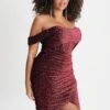 BLAKE Curve Diamante Velvet Pleated Off Shoulder Midi Dress In Burgundy -Lavish Alice LA WINTER22 ECOM 20928