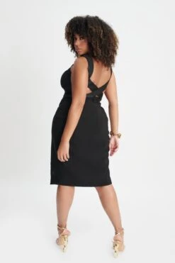 ISLA Curve Satin Mix Cross Over Midi Dress In Black -Lavish Alice LA WINTER22 ECOM 21430
