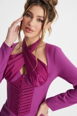 KALI Satin Mix Halterneck Mini Dress In Purple -Lavish Alice LA WINTER22 ECOM 21685