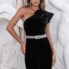 LIV Flower Velvet Fit & Flare Jumpsuit With Diamanté Belt In Black -Lavish Alice LIV 1