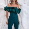 MARIAH Satin Mix Puff Bardot Jumpsuit In Emerald Green -Lavish Alice MARIAH 1