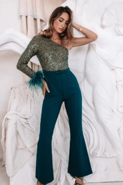 Lavish Alice 33 MARYNA One Shoulder Beaded Jumpsuit In Emerald