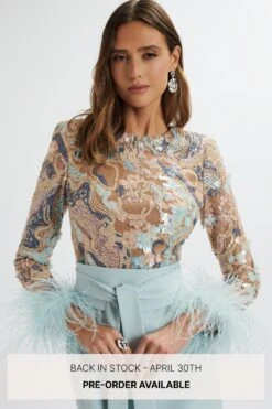 Lavish Alice 9 MEDINA Embellished Feather Cuff Mini Dress In Blue