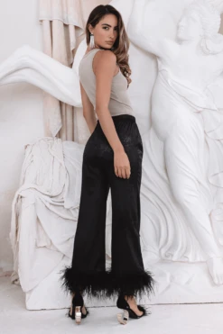 SYDNEY Feather Trim Satin Jacquard Pyjama In Black -Lavish Alice SYDNEY 8