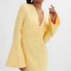 **PRE-ORDER** SALMA Fluted Sleeve Longline Fishtail Midi Dress In Yellow 1 **PRE-ORDER** SALMA Fluted Sleeve Longline Fishtail Midi Dress In Yellow -Lavish Alice Salma