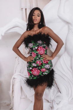 FRANCESCA Feather Bandeau Mini Dress In Bespoke Rose Sequin 8 FRANCESCA Feather Bandeau Mini Dress In Bespoke Rose Sequin -Lavish Alice fran 2