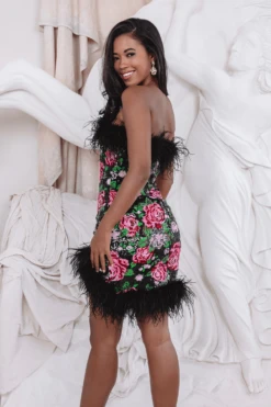 FRANCESCA Feather Bandeau Mini Dress In Bespoke Rose Sequin 9 FRANCESCA Feather Bandeau Mini Dress In Bespoke Rose Sequin -Lavish Alice fran 3