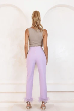 LILY Feather Trim Trousers In Lilac -Lavish Alice isabella5