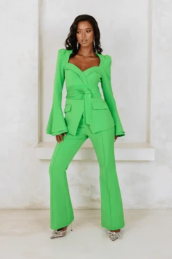 RAQUEL Fit And Flare Trouser In Apple Green -Lavish Alice k