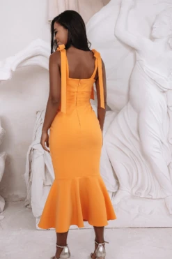KAMILA Tie Strap Micro Button Midi Dress In Orange 9 KAMILA Tie Strap Micro Button Midi Dress In Orange -Lavish Alice kamillaorange4