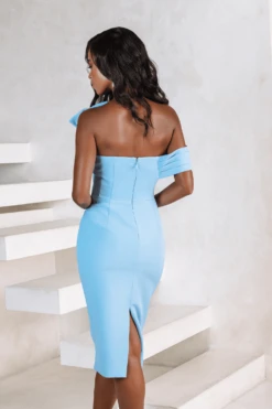 ROYALTY Pleated Off Shoulder Midi Dress In Corn Flower -Lavish Alice royalty4