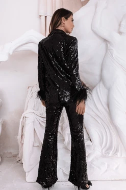 TAMSIN Oversized Sequin Blazer With Feather Cuffs In Black 9 TAMSIN Oversized Sequin Blazer With Feather Cuffs In Black -Lavish Alice tamsin4