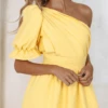 STASSI One Shoulder Puff Midi Dress In Yellow -Lavish Alice v3